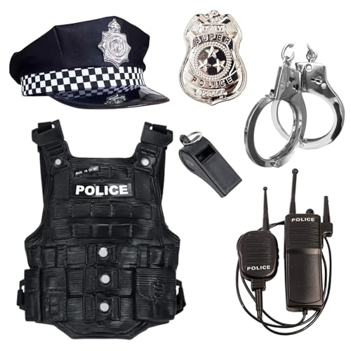 GWAWG Police Costume Accessories Set Officer Role Play Policeman Uniform Outfit for Roleplay Halloween Carnival World Book Day
