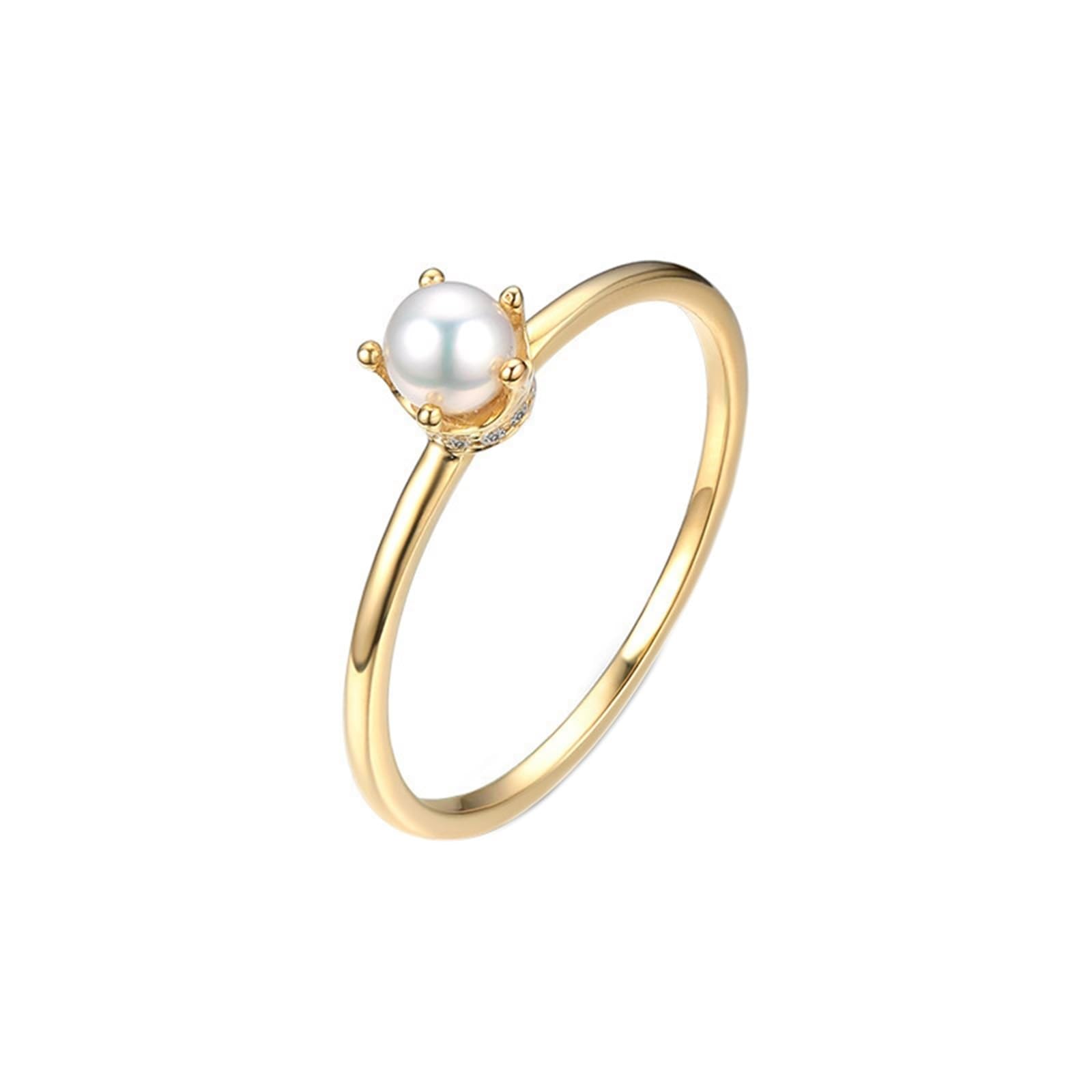 Bague éternité en or blanc 9 carats avec perle blanche ronde pour femme avec couronne de perles moissanite
