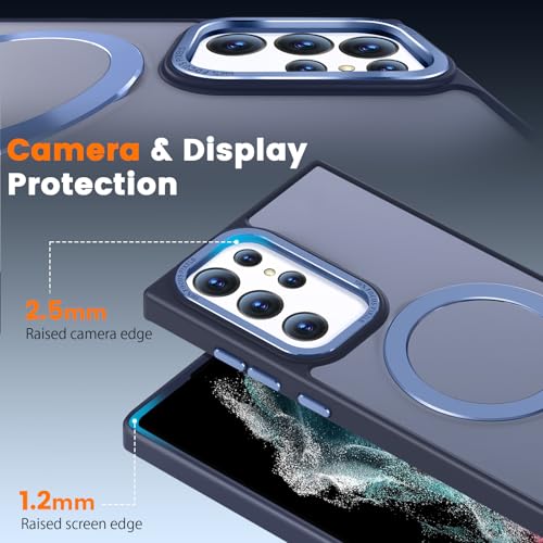 PuyaTeya Compatible with Samsung Galaxy S22 Ultra Case with Magnetic Ring Stand, Military Drop Protection, Anti-Scratch/Anti-Fingerprint Translucent Matte Case for S22 Ultra (Dark Blue) by PuyaTeya - Image 6