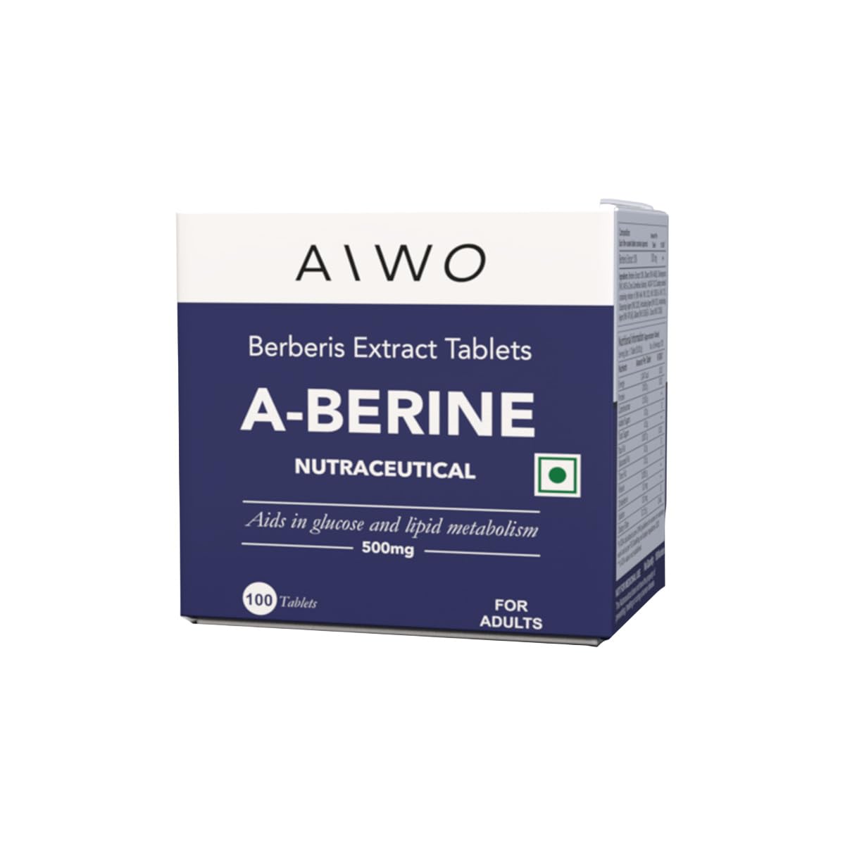 [BRSRGFILBN7QG3DX] AIWO A-BERINE 500 mg Tablets | Plant-Based Berberine Extract (10%) | Supports Metabolic & Daily Wellness | Vegetarian Supplement for Men & Women | Daily Use Formula | 100 Tablets Pack