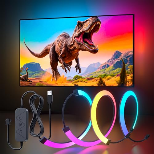 Lumtang 32 Zoll PC Monitor Hintergrundbeleuchtung,RGBIC LED-Lichtstreifen synchron mit Bildschirmfarbe und Musik für Spiele, Filme usw., einfach zu verwenden ohne Kamera, Softwaresteuerung
