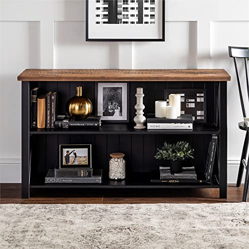 Walker Edison 2 Tier Modern Farmhouse Wood Bookcase Bookshelf Storage Home Office Storage Cabinet, 52 Inch, Black #TOP4