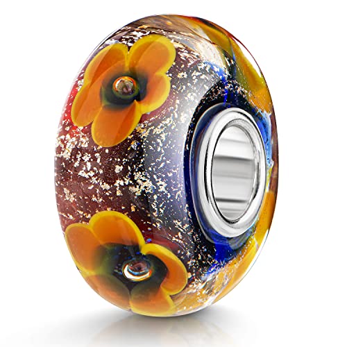 MATERIA by Matthias Wagner Glas Bead rot blau mit Blume gelb orange Sonnenblume Glitzer Anhänger für Armband 481 Cover