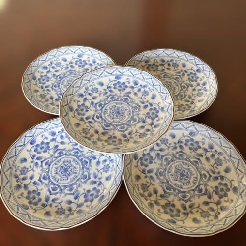 青い花模様の大皿 Asake YOKKAICHI JAPAN青い花柄の楕円形皿 陶器製 プレート