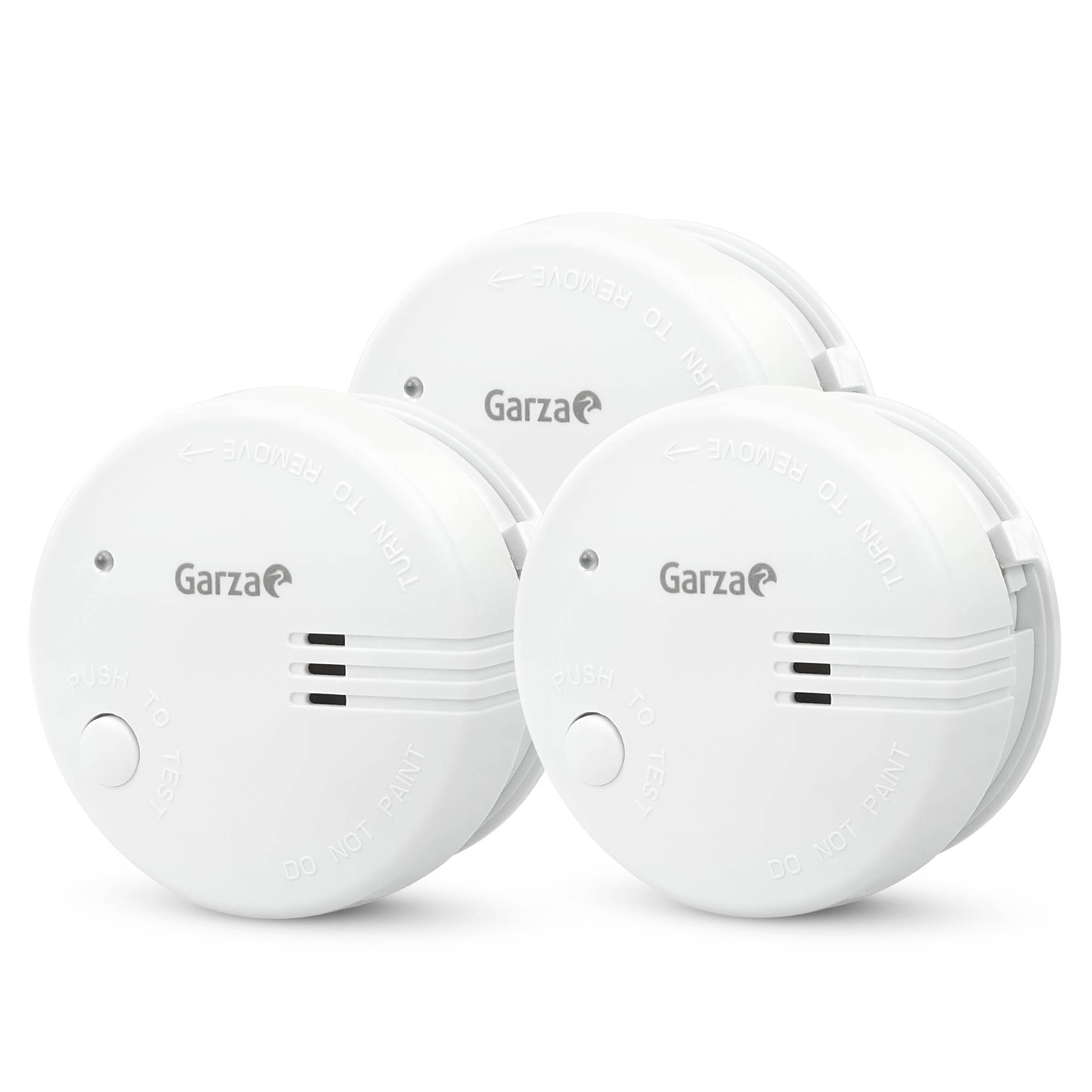Garza - Pack de 3 Detectores de Humo Mini, Diseño Ultracompacto, Sensor Fotoeléctrico, Alarma 85dB, Batería 9V Incluida, Instalación sin Cables, Indicador LED y Botón Test