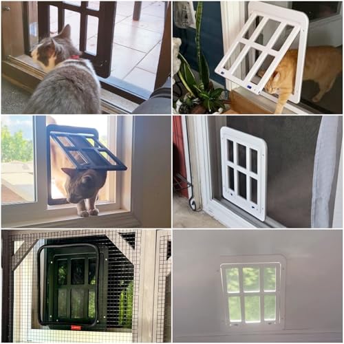 ENJOYING Katzenklappe für Fliegengitter, Kleine Hundeklappe Fliegengittertür mit Ersatz-Magnettür, Haustiertüren für Schiebetüren Fenstertür, Automatisch schließen, Verriegelbar, Schwarz