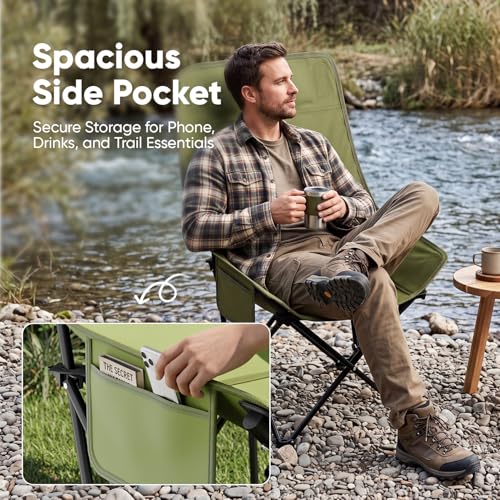 Image of Lifelong Camping Chair | Foldable Chair for Travelling with Adjustable 3-Position Recline | Carbon Steel Portable Trekking Chair | Portable Folding Chair for Homes & Outdoors | Large | Green