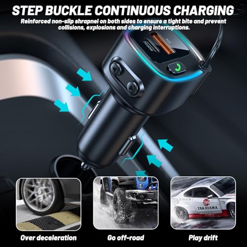 ADDLIVE Aux Bluetooth 5.4 Adapter Auto, Bluetooth Adapter Aux Auto, USB C Adapter Auto Zigarettenanzünder mit Spiralkabel Klinke 3.5mm, Schnelles Auto Ladegerät Zigarettenanzünder mit PD 30W & QC 12W