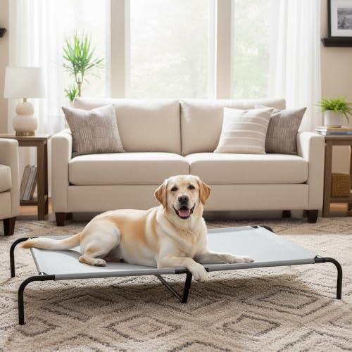 Image of Amazon Basics Cooling Breathable Elevated Pet Bed with Metal Frame for Large Dogs, X-Large (60.1 x 37.1 x 8.9 Inches), Grey, 1 Count