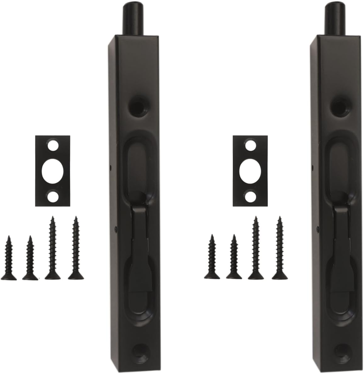 2Pcs 6 Inch Flush Bolt for Double Doors, Stainless Steel Black Flush Latch Bolts, Metal Security Door Locks Concealed Slide Bolt Lock with Screws for French Door