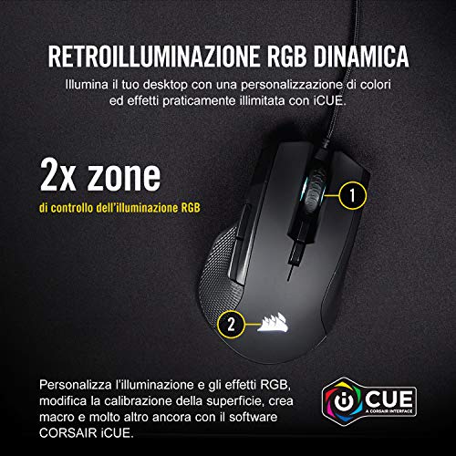 Corsair Ironclaw Rgb Fps/Moba Mouse Gaming Ottico, Cablato, Sensore 18000 Dpi, Retroilluminazione Rgb LED, Nero