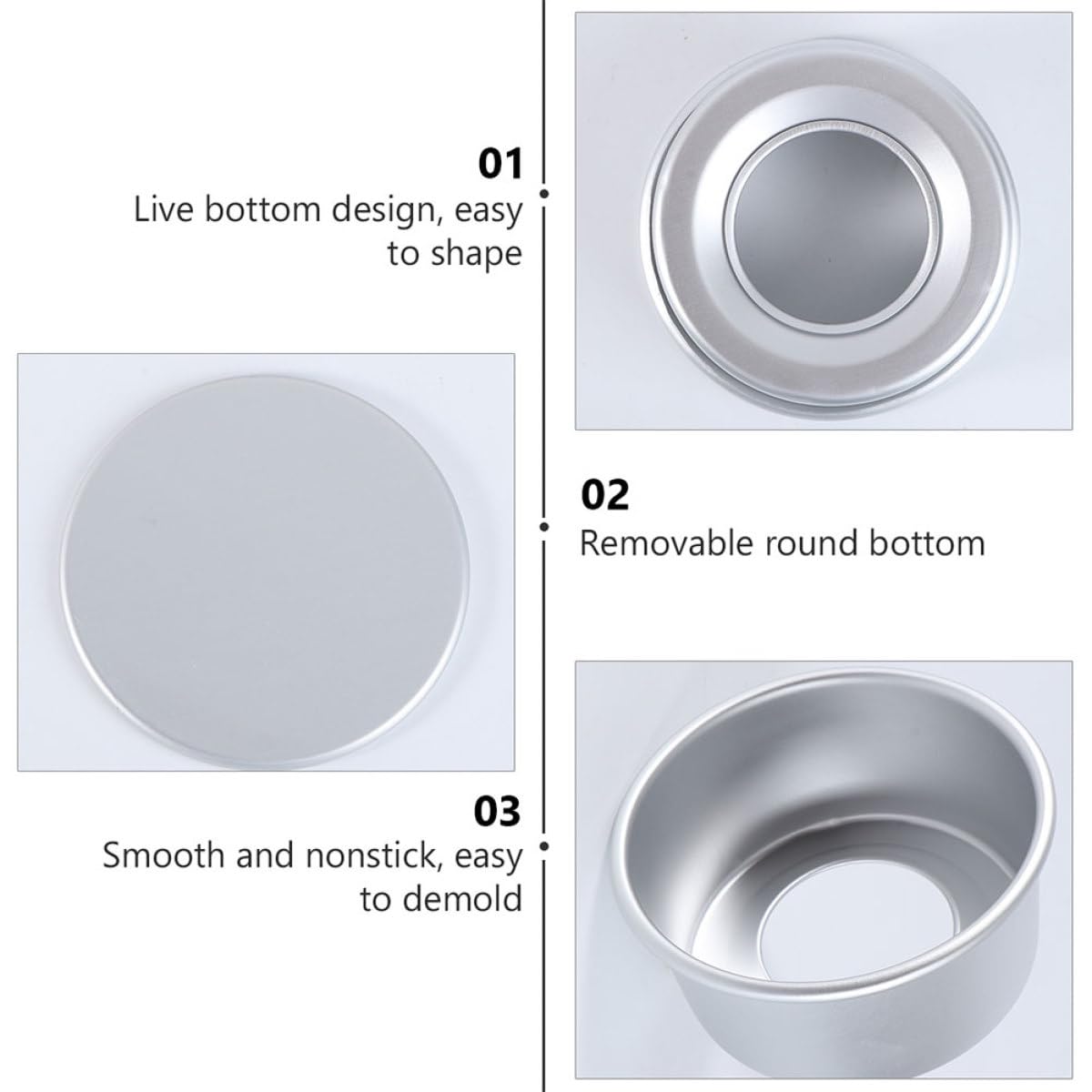 Molde para Pasteles Redondo Antiadherente de 4 Pulgadas con Base Desmontable, 8 Piezas, Aluminio Anodizado para Horno, Práctico Molde para Hornear Bizcochos y Tartaletas en Cocina
