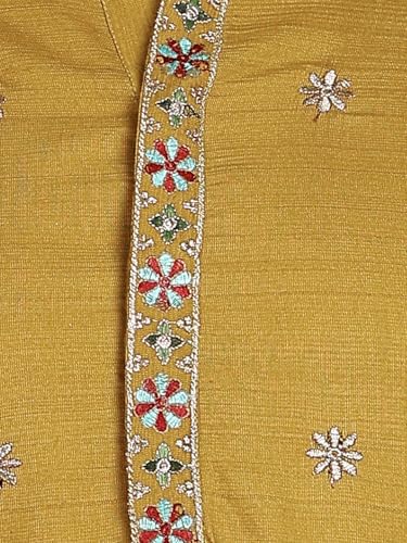 Image of Amazon Brand - Tavasya Men Printed Kurta with Ethnic Motif Border | Special Haldi Kurta | Festive Embellished Long Kurta | Embroidery Kurta | Ethnic Wear | Mandarin Collar | Knee Length