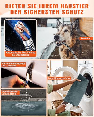 petnf Heizkissen für Haustiere im Freien, wasserdichtes elektrisches Heizkissen, automatische Temperaturregelung, bissfestes Kabel, ideal für Hundebetten, Katzenhäuser, Zwinger-Grau 40 * 50cm