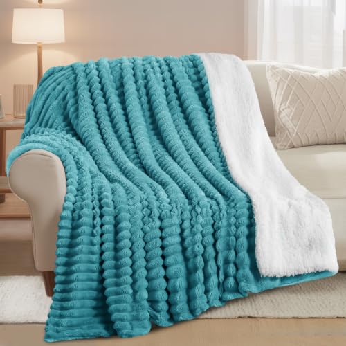 RUIKASI Sherpa Decke Warme Kuscheldecke Flauschige 130x150 cm Türkis – Ansicht 2