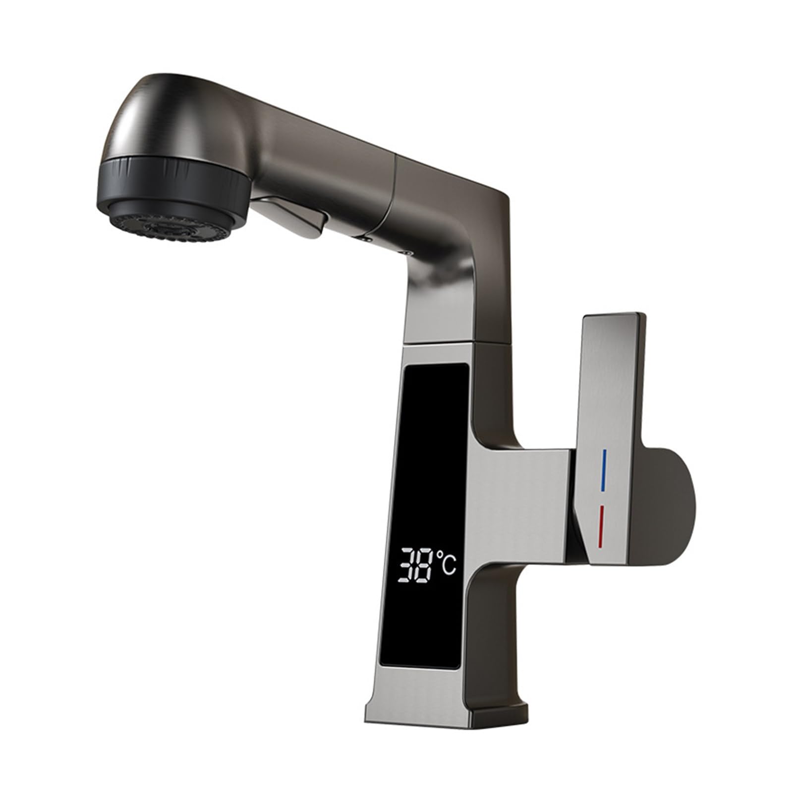 El Lavado de Lavado de Lavado de Cocina de Cocina y Tirar de la Pantalla Digital del Grifo del Fregadero del Fregadero frío y la Salida de Agua de la cuarta Engranaje Dual de Control Caliente (Negro
