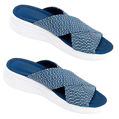 Sandales orthopédiques extensibles croisées pour femme, idéales pour l'été, la plage, les loisirs, la plage, la piscine et la plage, bleu, pointure 36 Cover