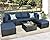 HTTH 7 Piece Patio Furniture Outdoor Rattan Furniture Sofa Wicker Conversation Set Sectional Furniture -All Weather Garden Sofa Couches Set |Patio, Backyard, Pool (Navy, with Table)