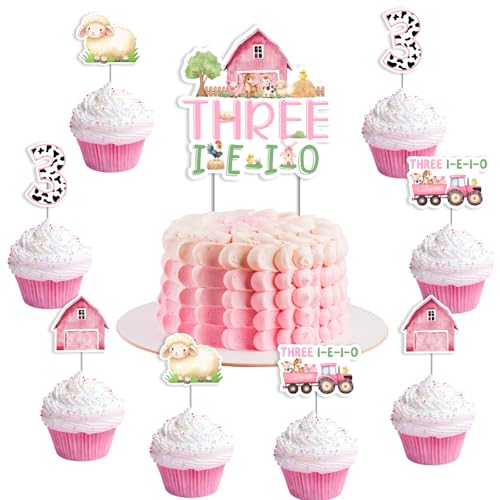 Décorations cupcakes I E I O et animaux de la ferme roses pour fête prénatale