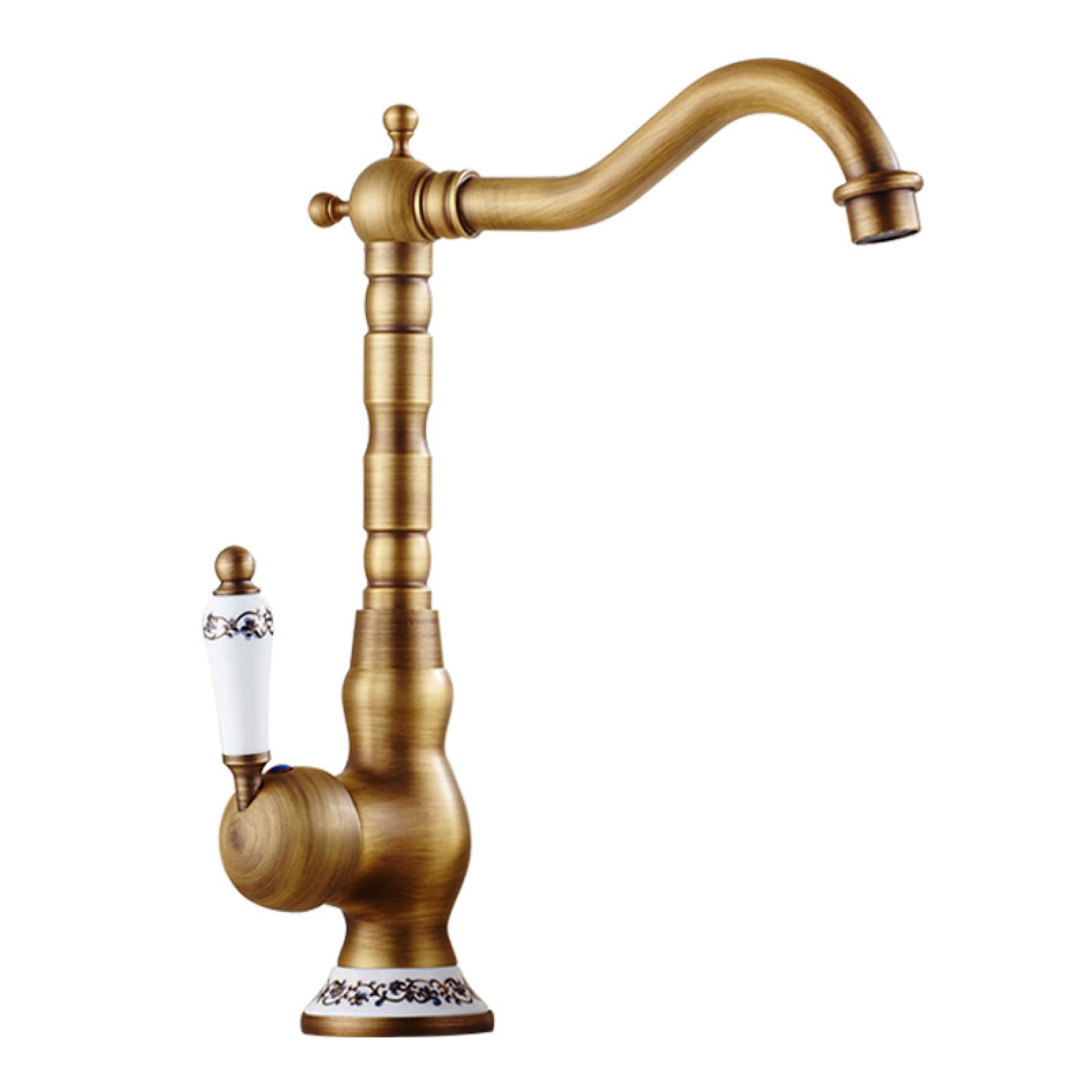 Miscelatore Lavabo Bagno Vintage Rubinetto Girevole 360° In Stile Retrò Miscelatore Monocomando Per Lavabo Rubinetto Per Lavabo Da Appoggio Rame Per Acqua Calda E Fredda Antico stile Alto