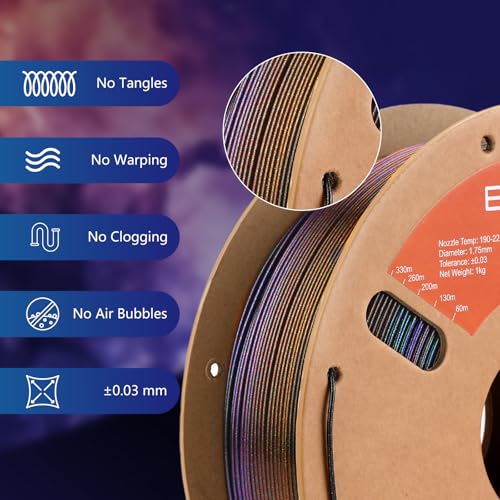 Image of ERYONE Burnt Titanium Rainbow PLA Filament 3D Printer 1.75mm + /-0.03mm, 1kg(2.2LBS) /Spool, Nebula (Dark Gold & Green & Blue Purple)