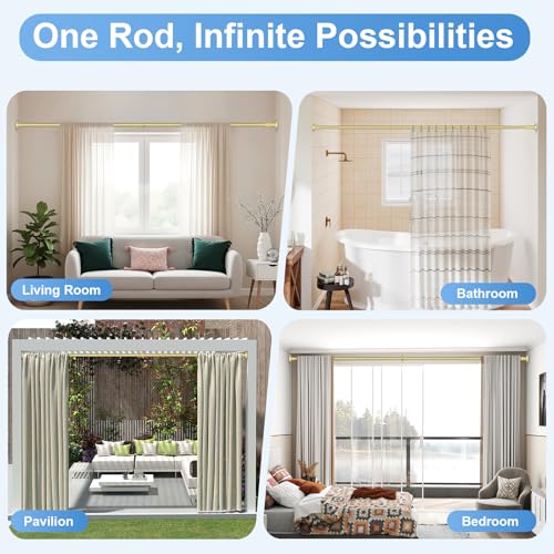 Image of Long Tension Rod 41-144inch Gold Tension Curtain Rods no Drilling