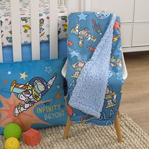 Image of Disney Toy Story Buzz Lightyear Blue and Orange Blast-Off Super Soft Sherpa Baby Blanket