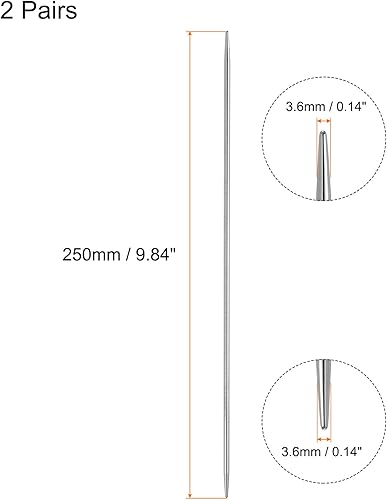 Miniatura 2 de uxcell Juego de 2 pares de agujas de tejer, 0.126 in de diámetro, 9.84 pulgadas de largo, acero inoxidable, agujas de suéter de doble punta para
