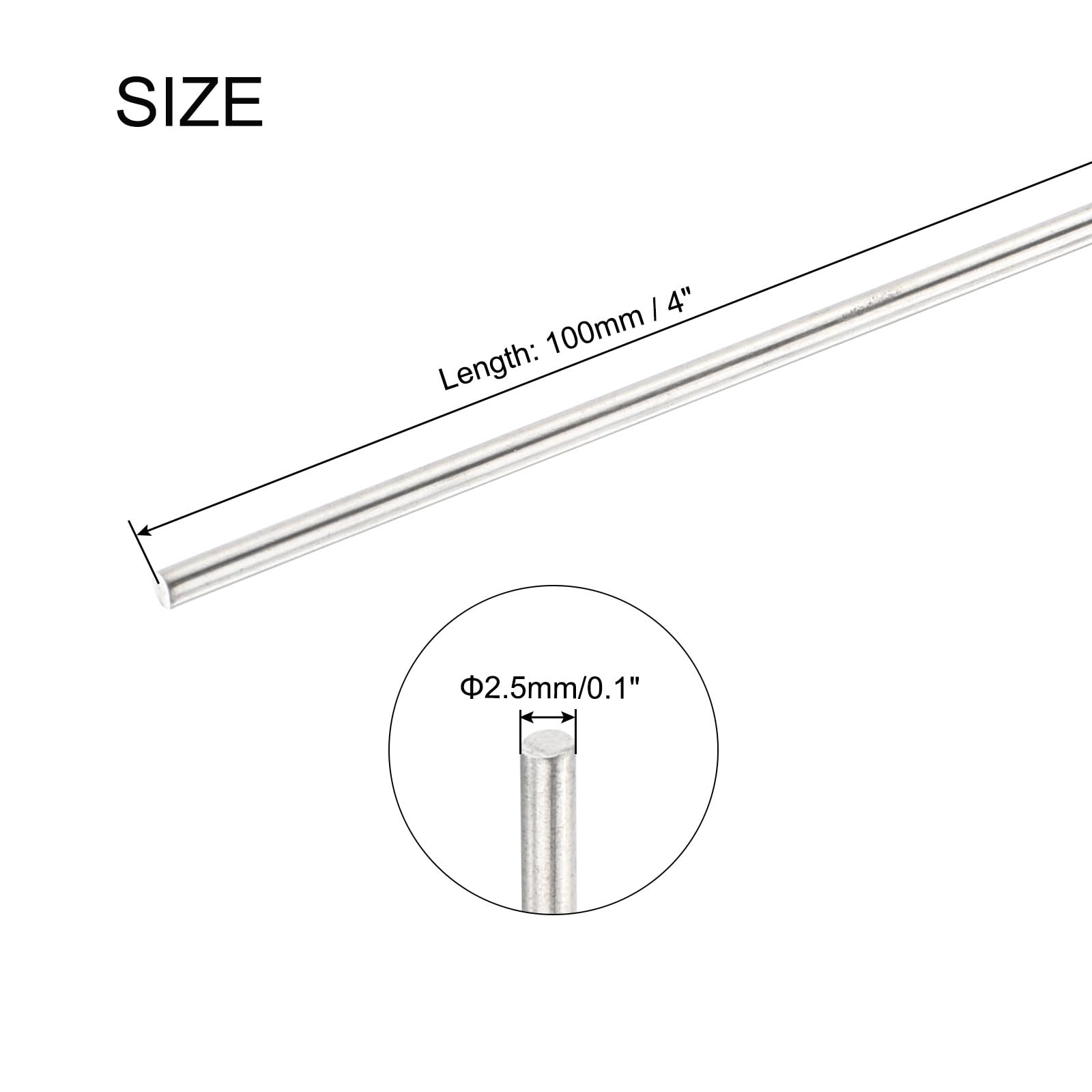 Asta Tonda Acciaio Inossidabile 304 2,5mm x 100mm 6pz per Modellismo