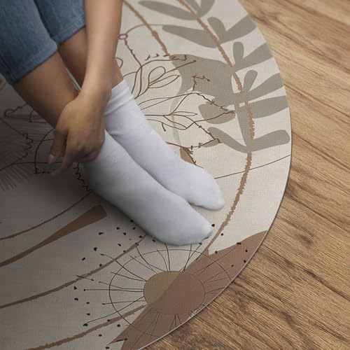 Tapis du Sol Vinyle ø130 cm avec Motifs Végétaux pour Déco Maison