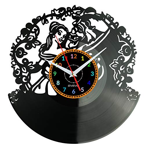 EVEVO la Bella y la Bestia Reloj De Pared Vintage Diseño Moderno Reloj De Vinilo Colgante Reloj De...
