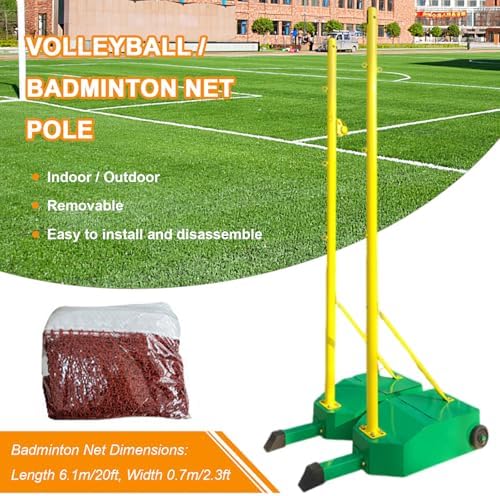 5ft Badminton & Volleyball Net with Poles - Portable Outdoor/Indoor Net System with Wheels & Stable Base for Home, School, Stadium Training - Durable Green Design