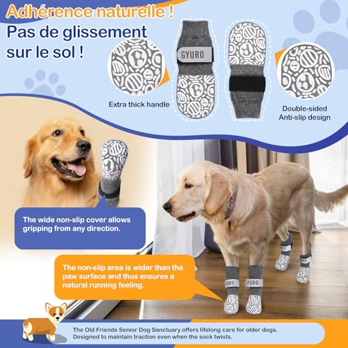 Doppelseitige Anti-Rutsch Hundesocken für den Innenbereich, um das Lecken der Pfoten zu verhindern-Pfotenschutz Haustierpfoten Schutz Traktion Kontrolle Socken auf Hartholzboden (Grau, XXL)