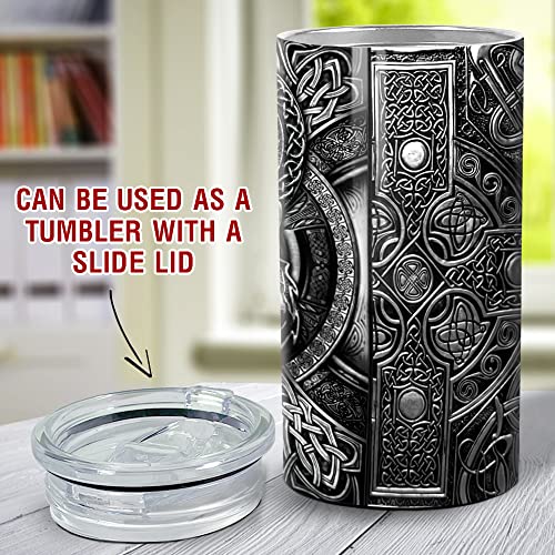 Image of SANDJEST Wolf Tumbler Raven Viking 4 in 1 12oz Tumbler Can Cooler Coozie Skinny Stainless Steel Tumbler Gift for Men Dad Son Father Husband Christmas Birthday