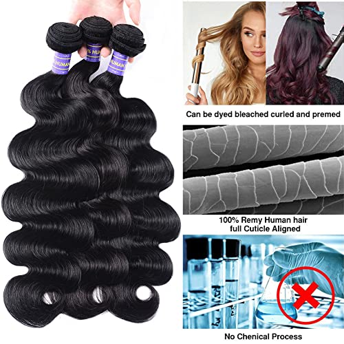 Aopusi Human Hair Bundles with Closure (22 24 26+20,Free Part) Body Wave Bundles with Lace Closure Brazilian Human Hair Weave Bundles with Closure Virgin Hair Weft 150% Density Natural Color - Image 5