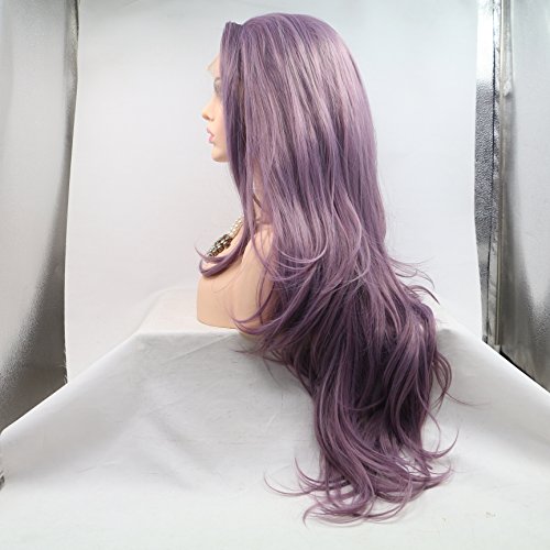 Xiweiya Purple Wig Long Side Part Purple Wavy Wig Synthetic Lace Front Wigs for Women Drag Queen with Heat Resistant Fiber Hair Replacement 24inch - Image 4
