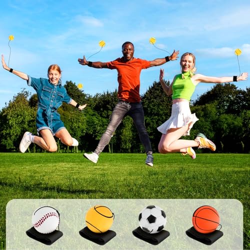 AHQiZFX 4 Stück Handgelenk Return Ball Mit Schnur, Springball, Gummi Rebound Ball, Sport Angelenkball für Kinder Erwachsene Spielen & Handgelenkübungen