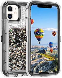 Coolden for iPhone 11 Case Heavy Duty Case for iPhone 11 Glitter Case Shockproof Case Floating Bling Sparkle Quicksand Liquid Clear Bumper Protective Case Phone Case Cover for iPhone 11 (Black)