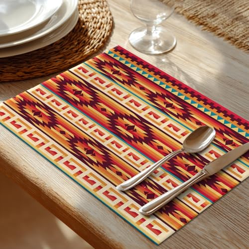 Sets de table aztèques Shrahala tapis de table ethniques en lin - 4