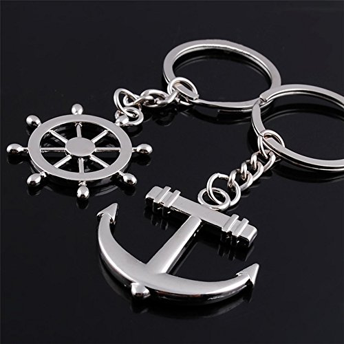 Odetojoy 2Pcs Couple Keychains For Him And Her Nautical Steering Wheel Anchor Lover Key Chain Boyfriend Girlfriend Key Ring Holder #TOP2