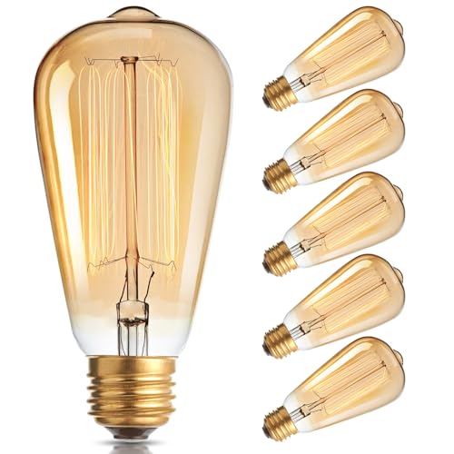 Nottac ST64 Vintage Light Bulbs E27 Vintage Edison Light Bulb, Dimmable Retro Style Decorative Filament Bulb Squirrel Cage, ST64 60W Warm Whtie 2700K, Pack of 6