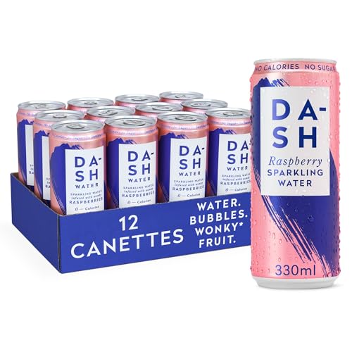 DASH 12x Eaux pétillantes aromatisées à la framboise. SANS Sucre, SANS Édulcorant, SANS calories – Infusées avec des Fruits rejetés (12x330ml)