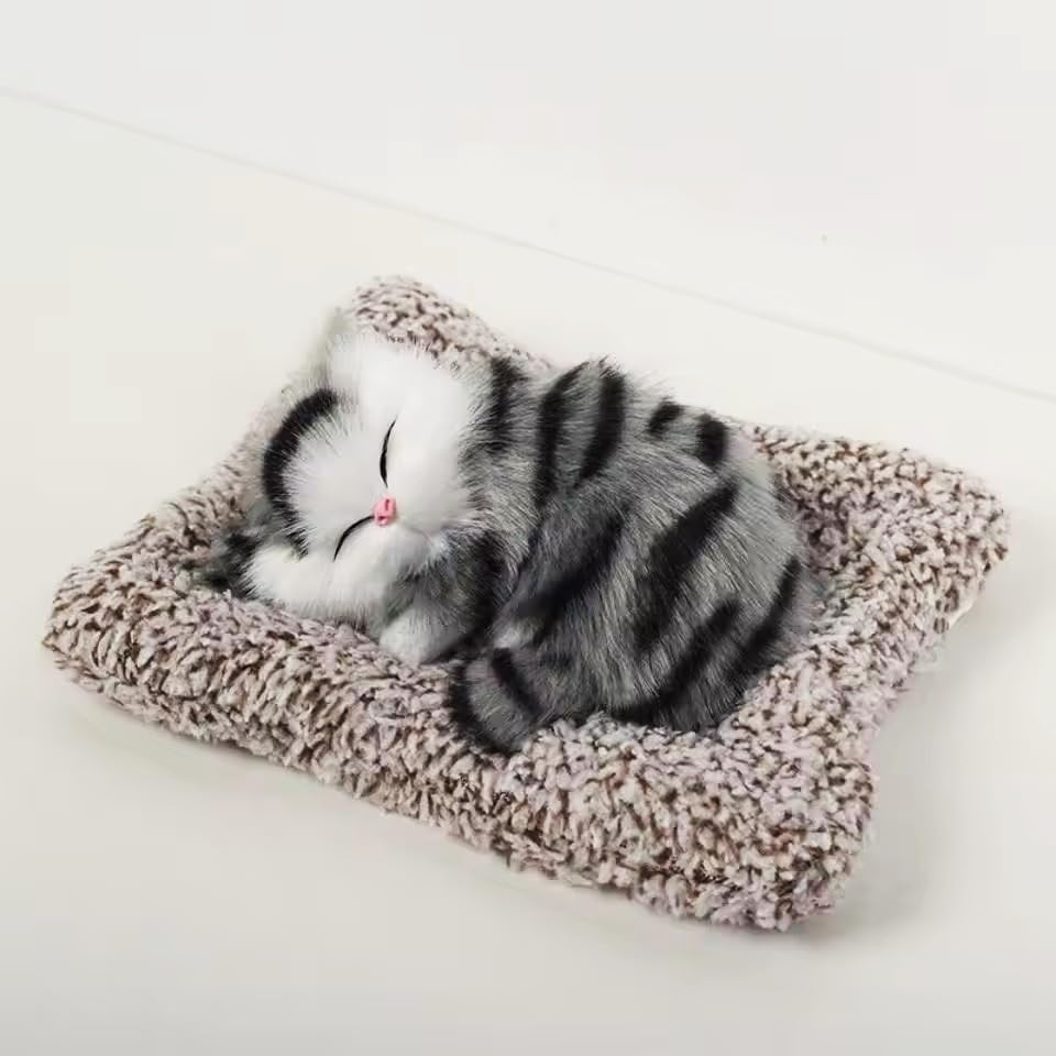 Image of Prezzie Hub Sleeping Cute Cat for Car Dashboard and Home Decor with Activated Carbon | Car Dashboard Soft Toy Sleeping Cat (Brown White) Big Size