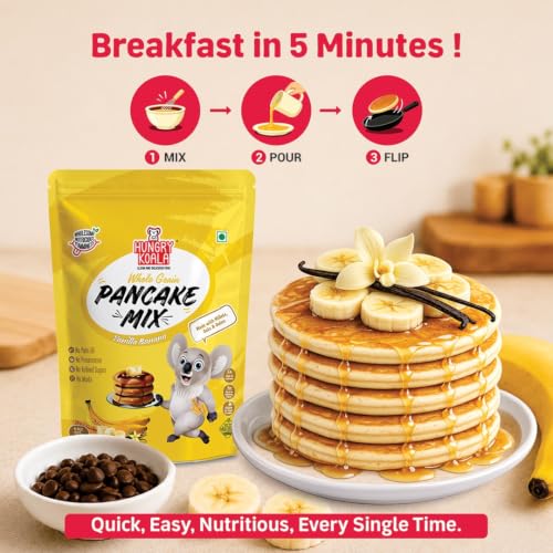Image of Hungry Koala Vanilla & Banana Pancake Mix | No Maida | Instant Breakfast Mix made with Oats and Jowar | Healthy Breakfast for Kids & Adults | Gluten Free, High Sprouted Protein, Low Carbs, Eggless 200 Gm - Pack of 1