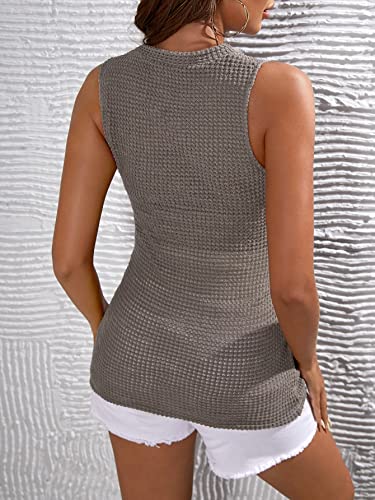Makemechic Women's Maternity Waffle Knit Tank Top Sleeveless Pregnancy Summer Top Mocha Brown M #TOP1