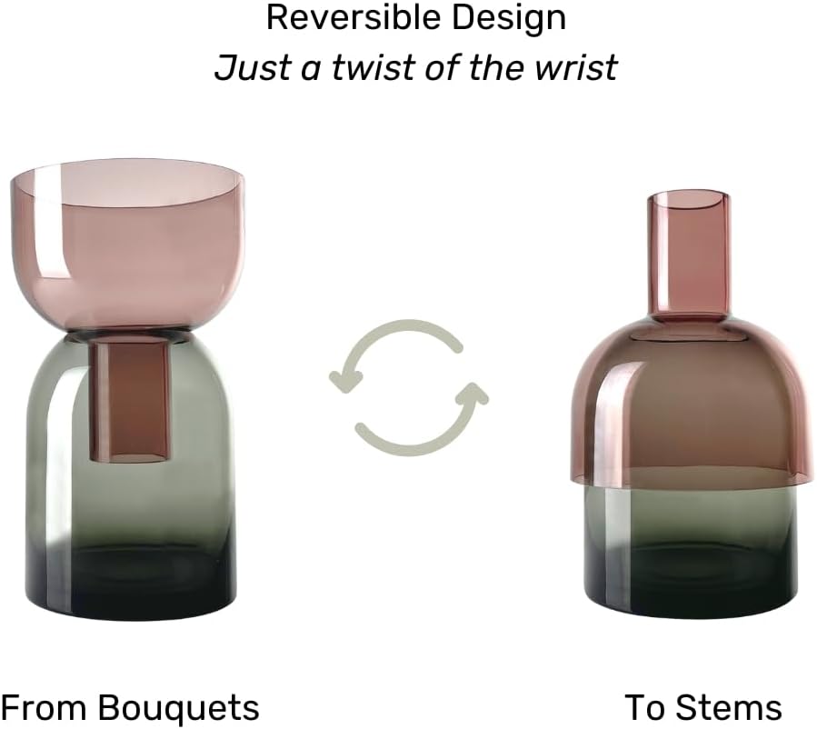 Cloudnola Reversible XL Glass Flower Vase and Bud Vase, Smoke Grey and Pink, 13.1" Height x 7.75" Dia, Home, Wedding, and Event Decor - Image 6