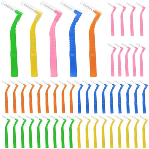 ACSKD Angle Interdental Brushes, 50 Count, 5 Sizes Dental Floss Picks, Dental Plaque Removal Teeth Cleaning Tools for Home and Travel