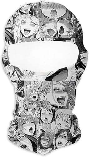 JiuLongJiuFeng Ahegao Anime Print Balaclava Ski Mask Thermal Hood UV Sunscreen Headgear Windproof Cold Weather Face Mask