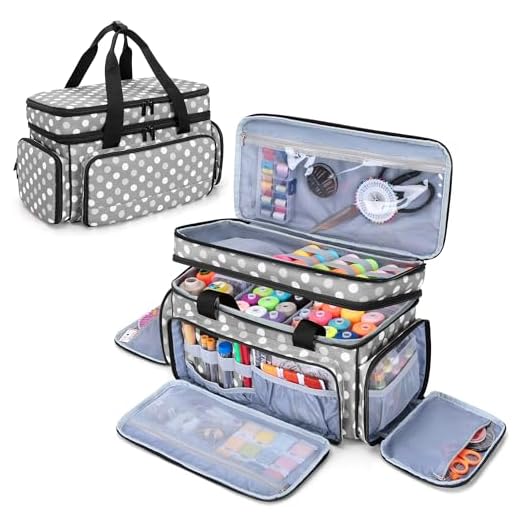 LUXJA Large 2 Layers Sewing Organizer Bag with 5 Detachable Dividers, Sewing Storage Bag for Sewing Supplies, Polka Dots