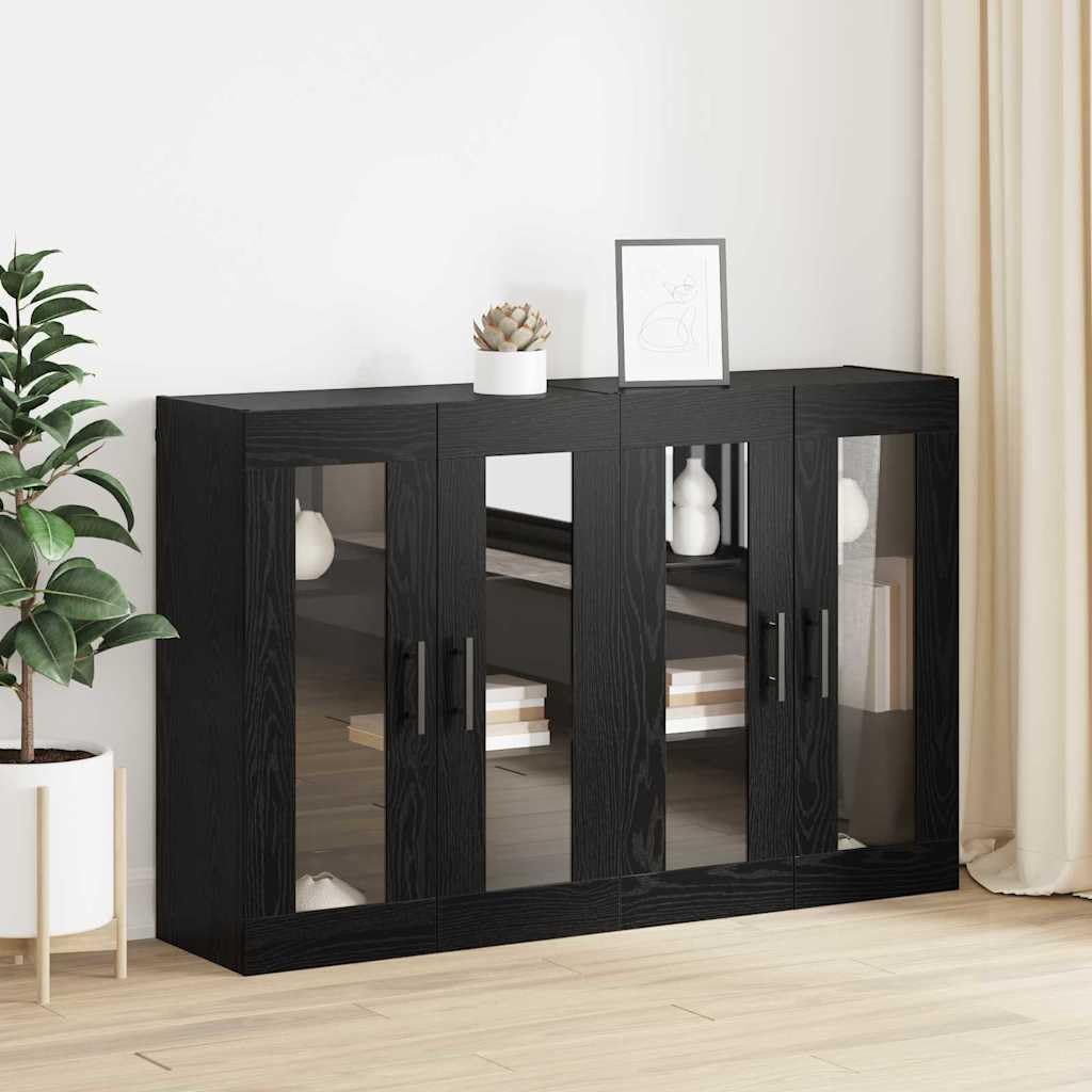 Set di 2 armadi da parete con ante in vetro, colore rovere nero